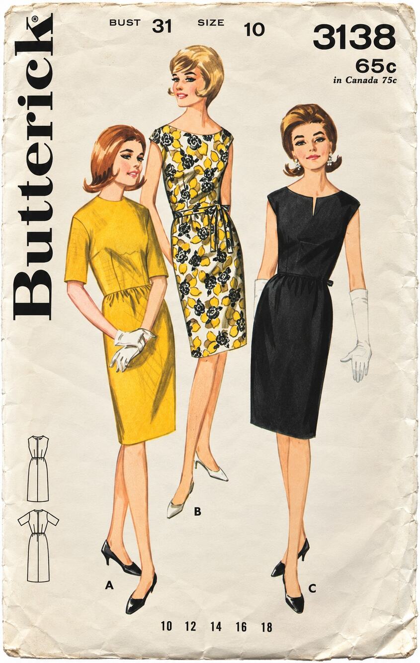 Butterick Vintage Sewing Pattern 3138 Jewel Neckline Sheath Dress Size 10 B 31